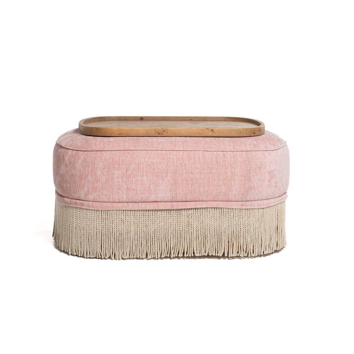 Nouvelle ottoman (90x70) Randy 24 rosa - avtagbare frynser