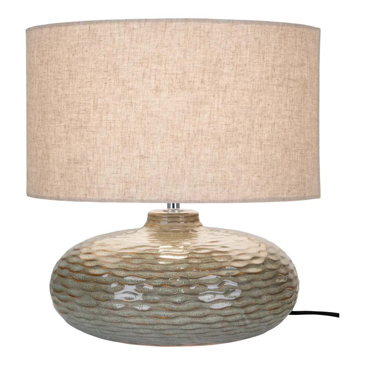 Oldham bordlampe keramikk grønn, linfarget tekstilskjerm (36x36)