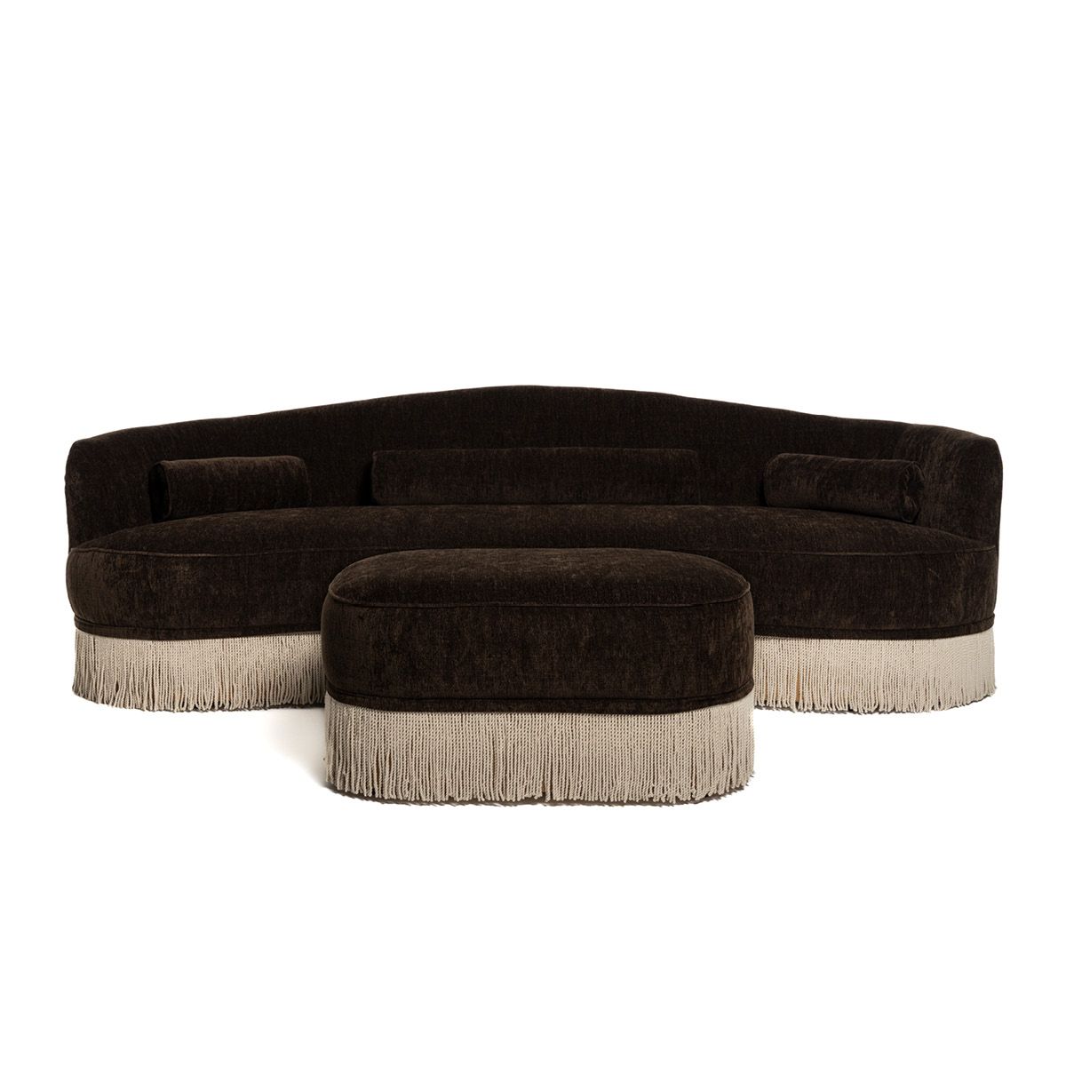 Nouvelle sofa (250x90) Randy 12 mørk brun - avtagbare frynser