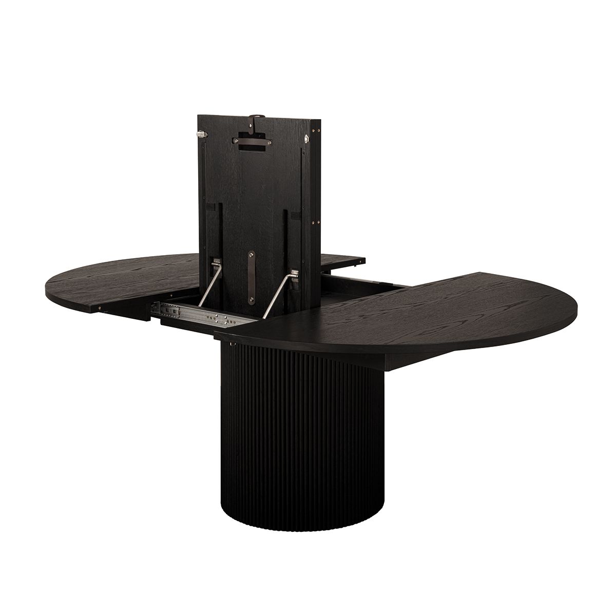 Noor rundt spisebord ø110 (160) med 1 tilleggsplate (sort eik)